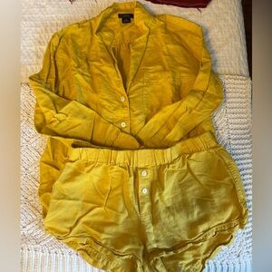J.Crew Women’s Linen Blend PJ Set - Shorts and Long Sleeve Shirt